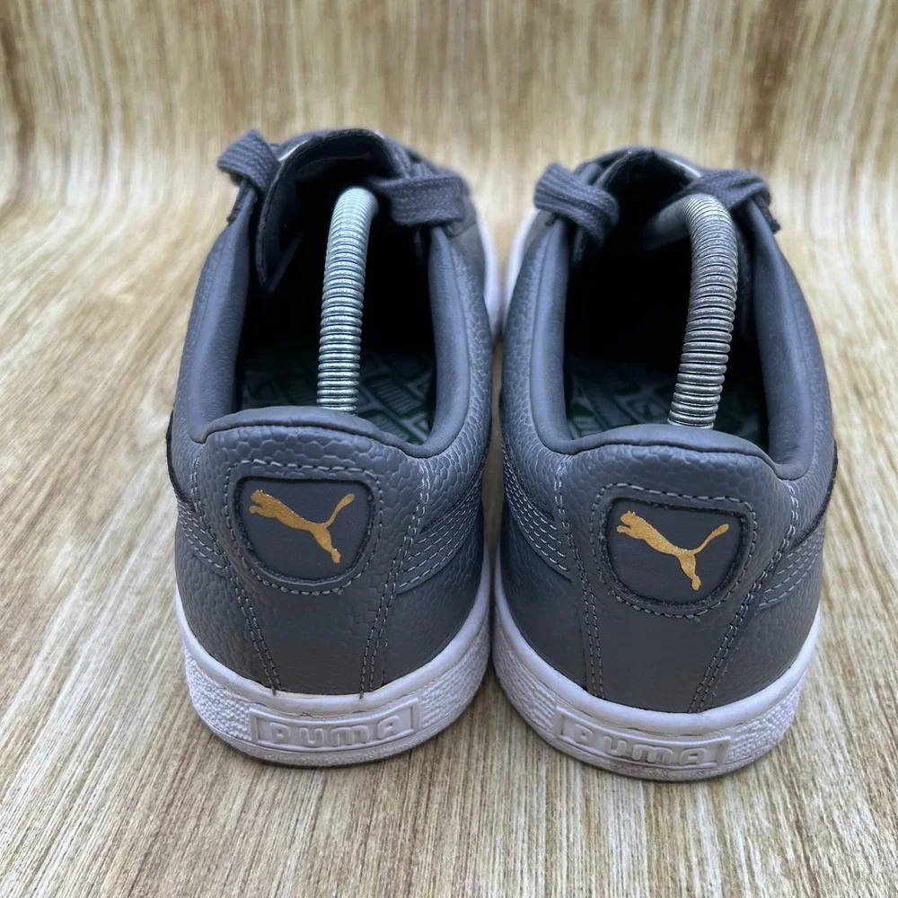 Puma Basket Classic Sneakers Men's 10 Grey Textured Leather Low Top 358894-03
